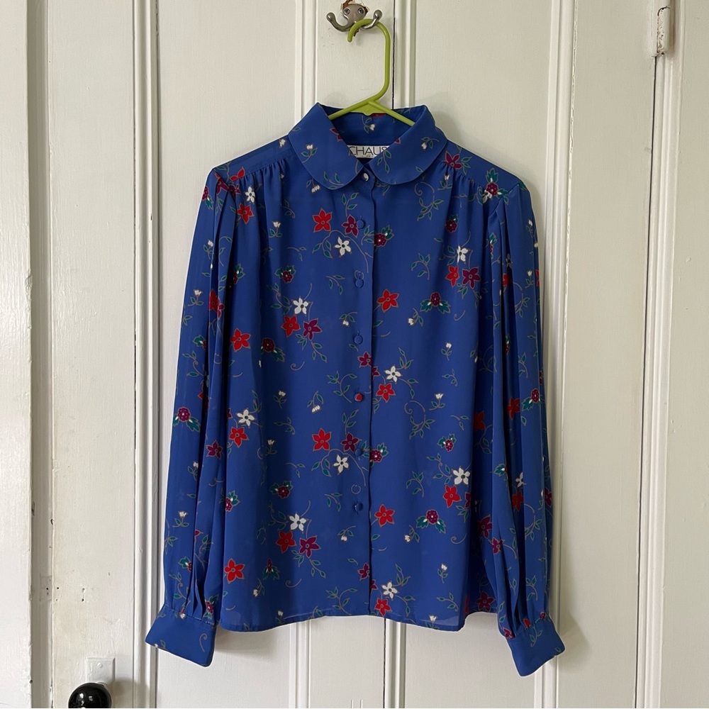 vintage blue floral blouse